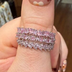 Bomb Party luxe bands rose quartz cz 3 ring set